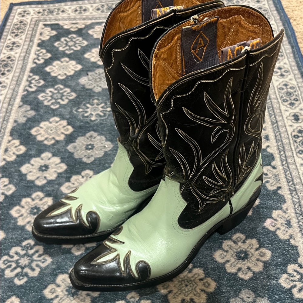 ACME Black and Mint Green Western Boots